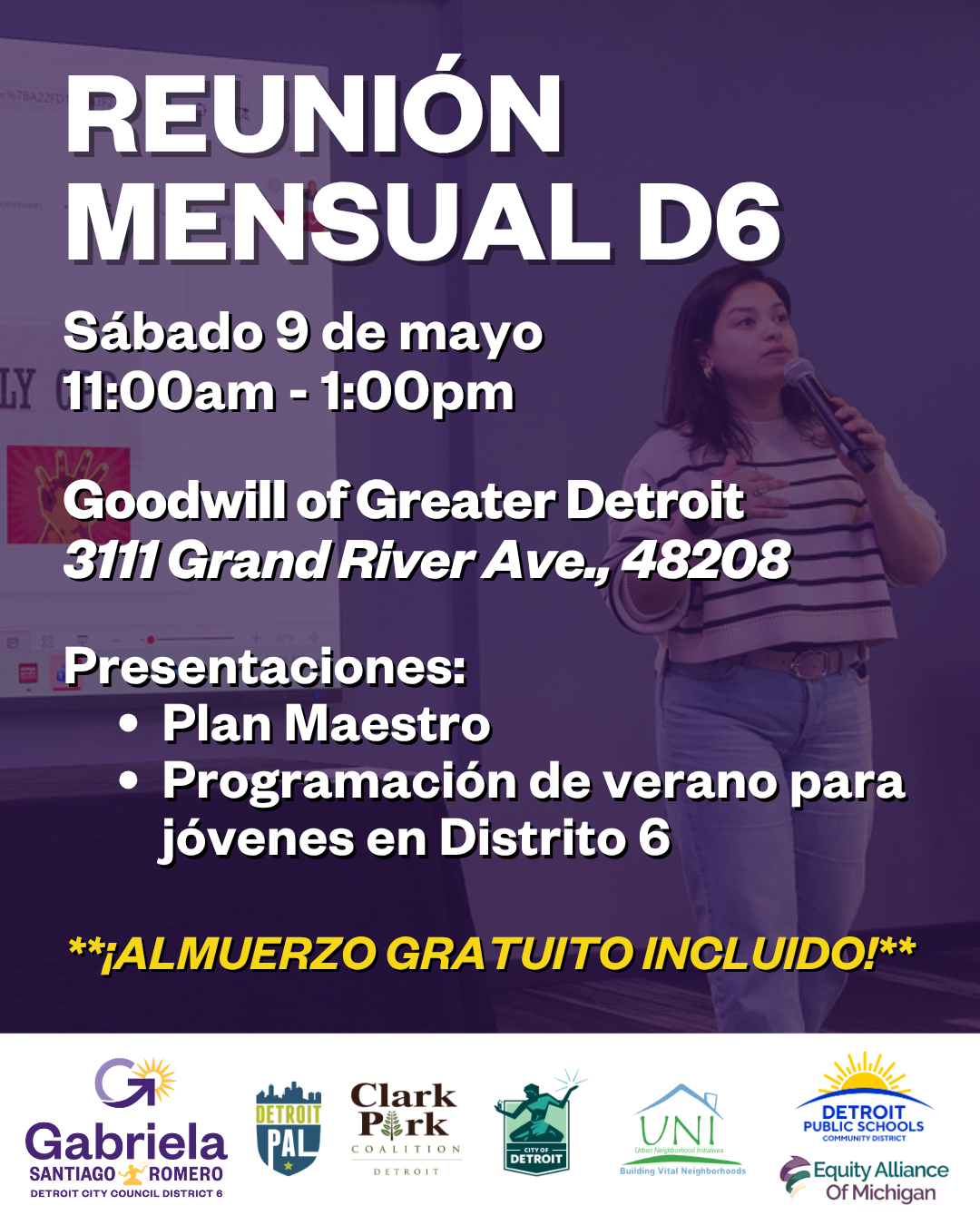 Spanish version of Council Member Santiago-Romero's May Monthly D6 Meeting flyer