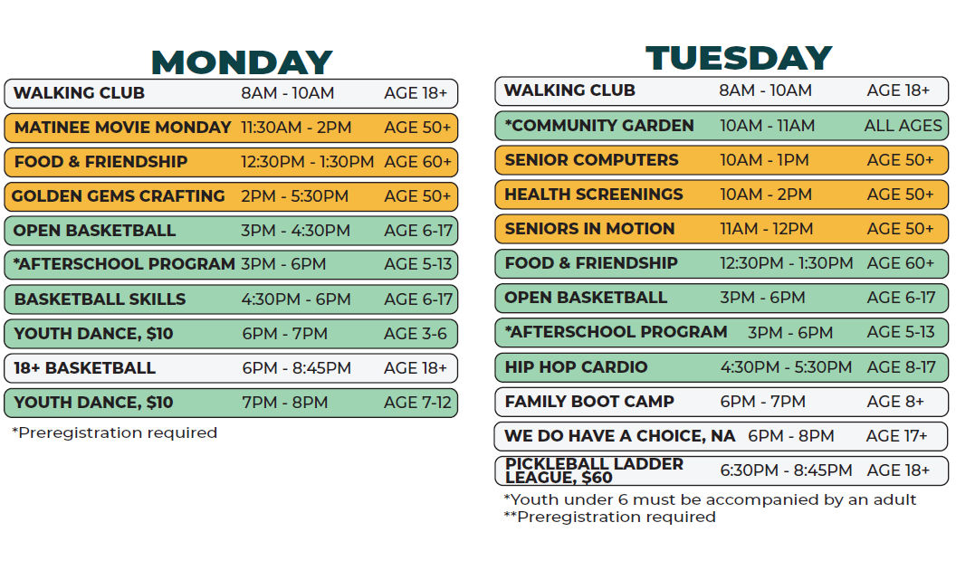Kemeny Recreation Center Spring 2026
