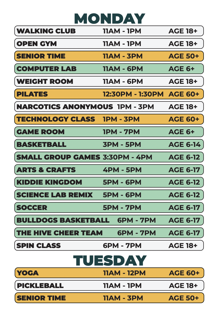 Clemente Recreation Center Spring 2026 - Monday/Tuesday