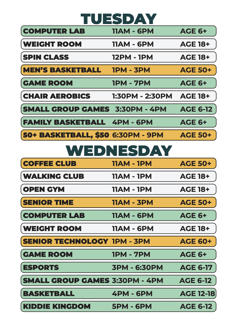 Clemente Recreation Center - Spring 2026 Tuesday/Wednesday