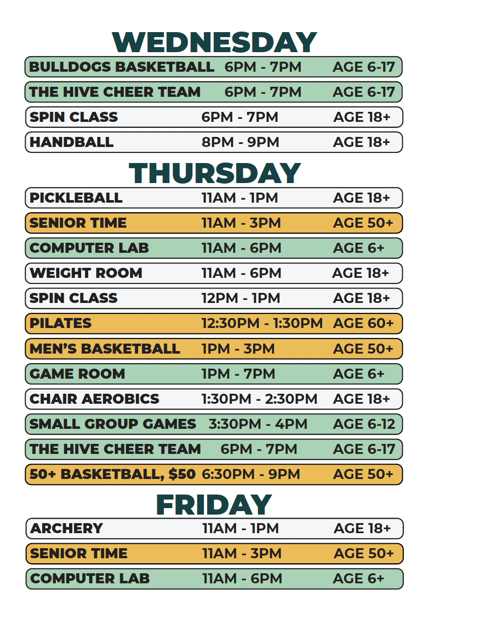 Clemente Recreation Center - Spring 2026 (Wednesday/Thursday/Friday)