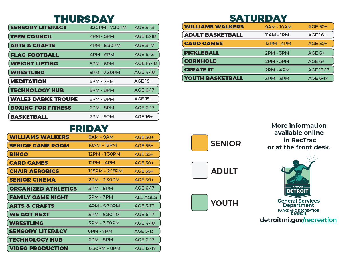 Thursday, Friday and Saturday Williams schedule