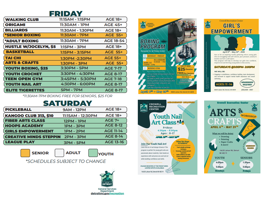 Crowell Friday and Saturday schedule