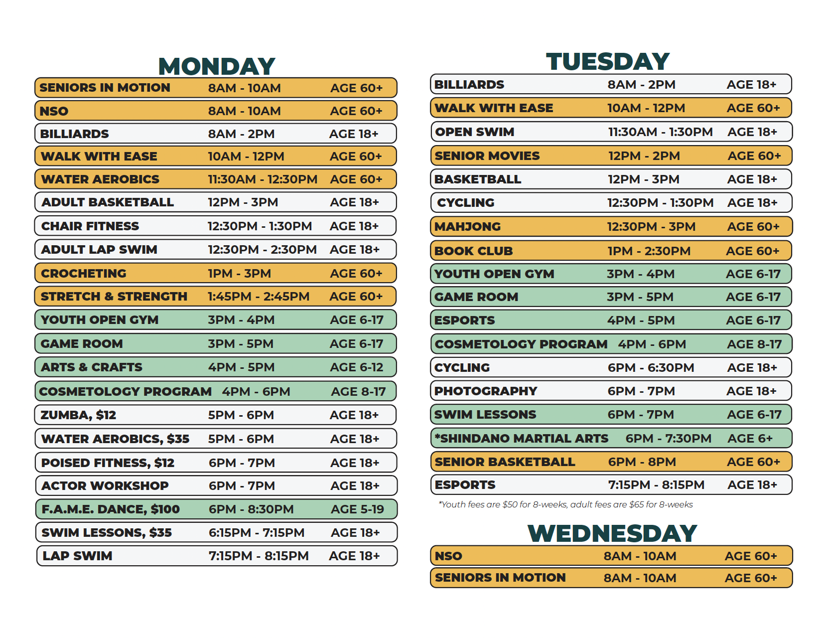 NWAC Spring 2026 Schedule (Mon/Tues/Wed)