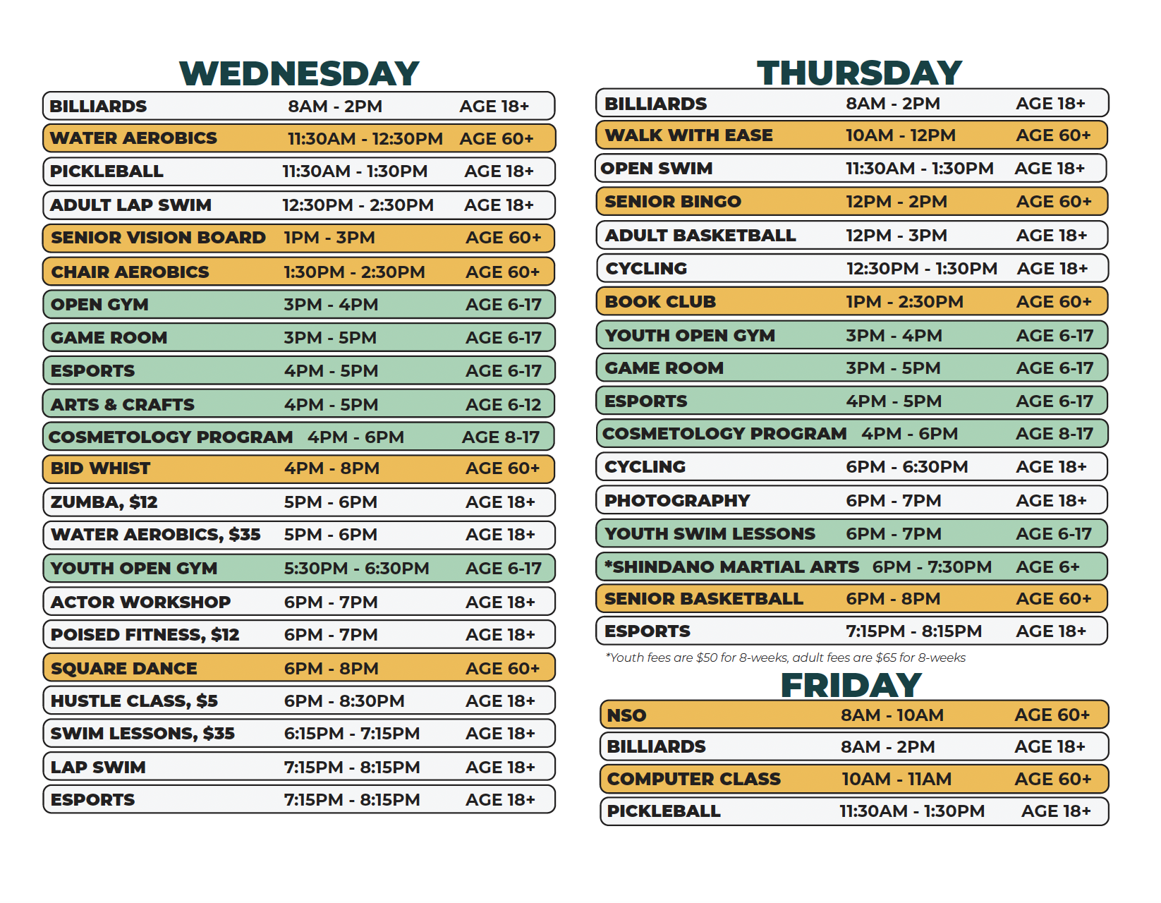 NWAC Spring 2026 Schedule (Wed/Thurs/Fri)