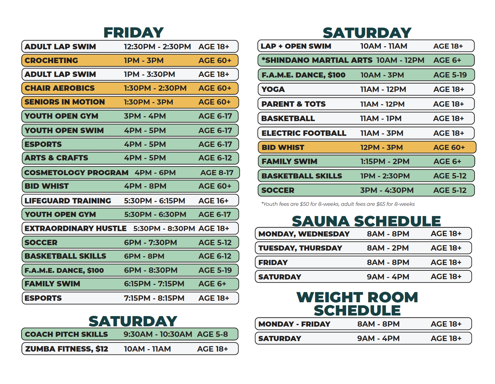 NWAC Spring 2026 Schedule (Fri/Sat)