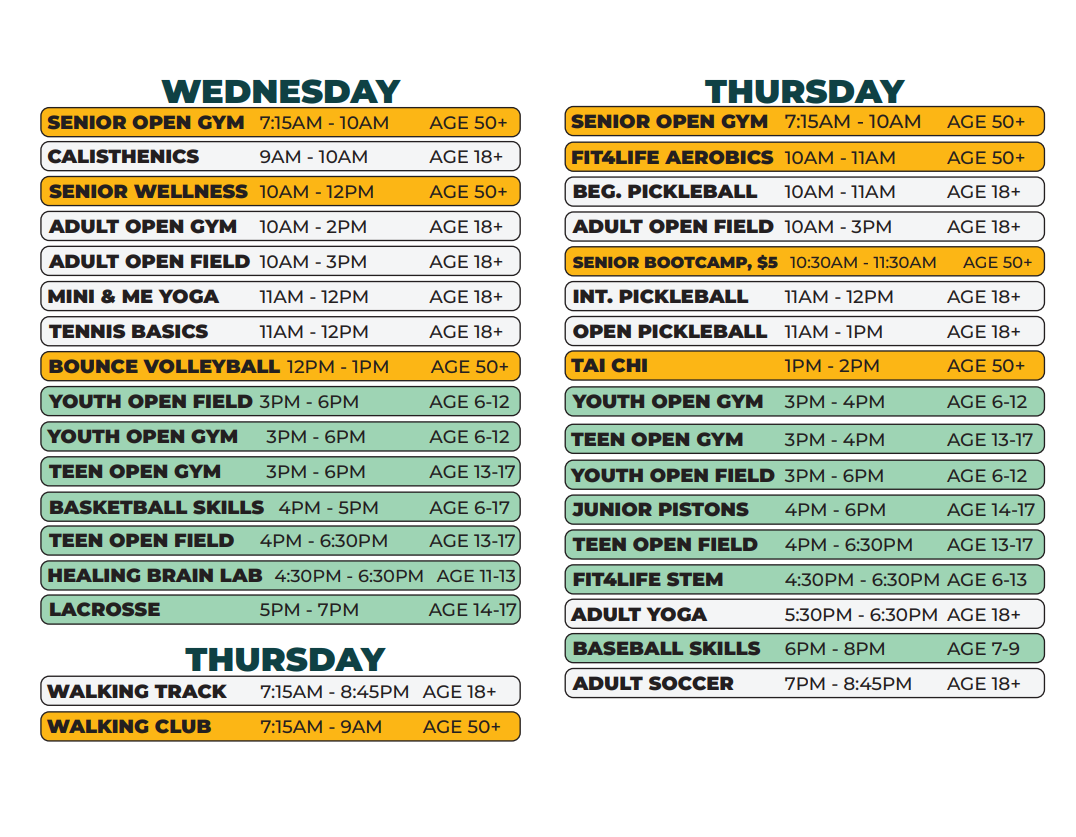 Chandler Wednesday and Thursday schedule