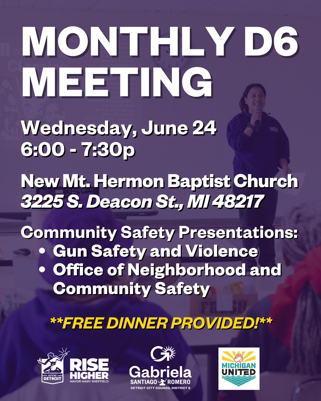 June Monthly Meeting Flyer for Council Member Santiago-Romero in English