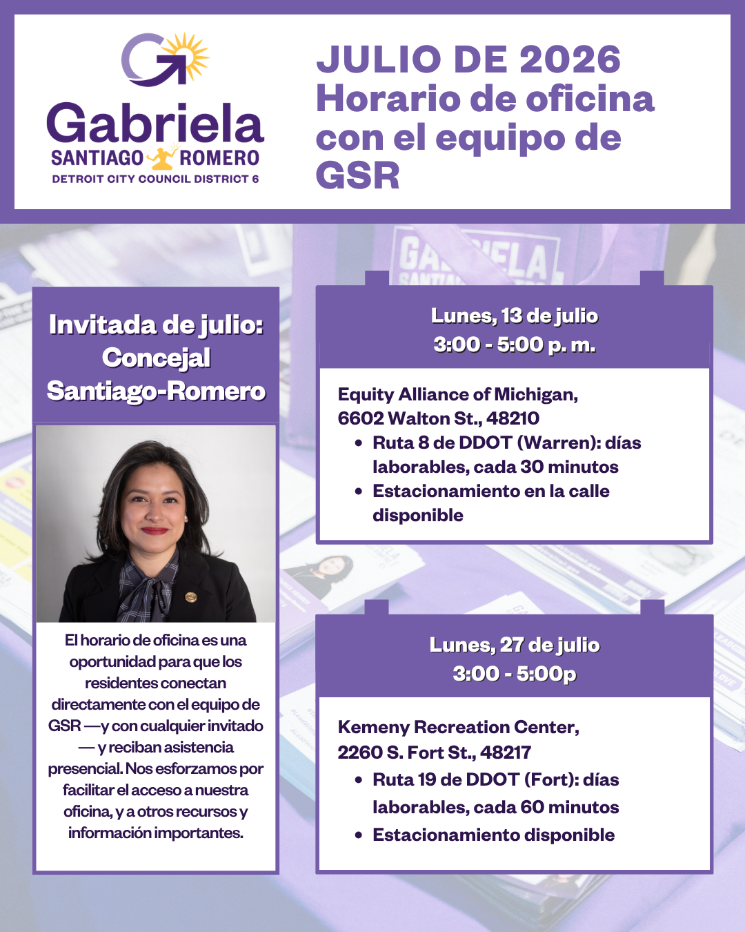 July 2026 Office Hours for Council Member Santiago-Romero (SPANISH)