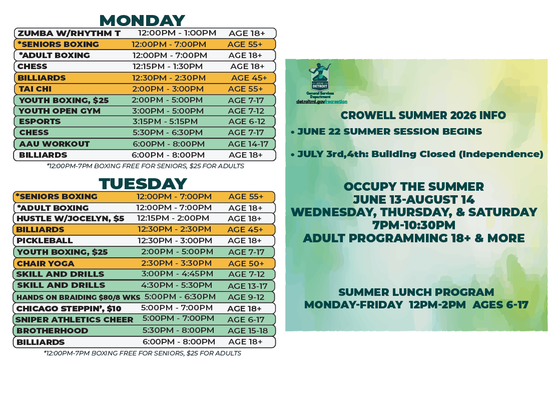 Crowell Summer Schedule 2026
