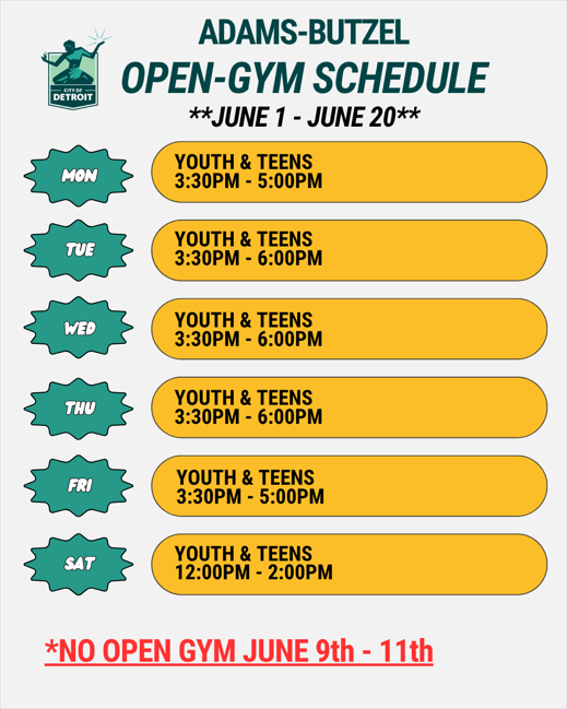 ABC Open Gym Schedule Summer 2026