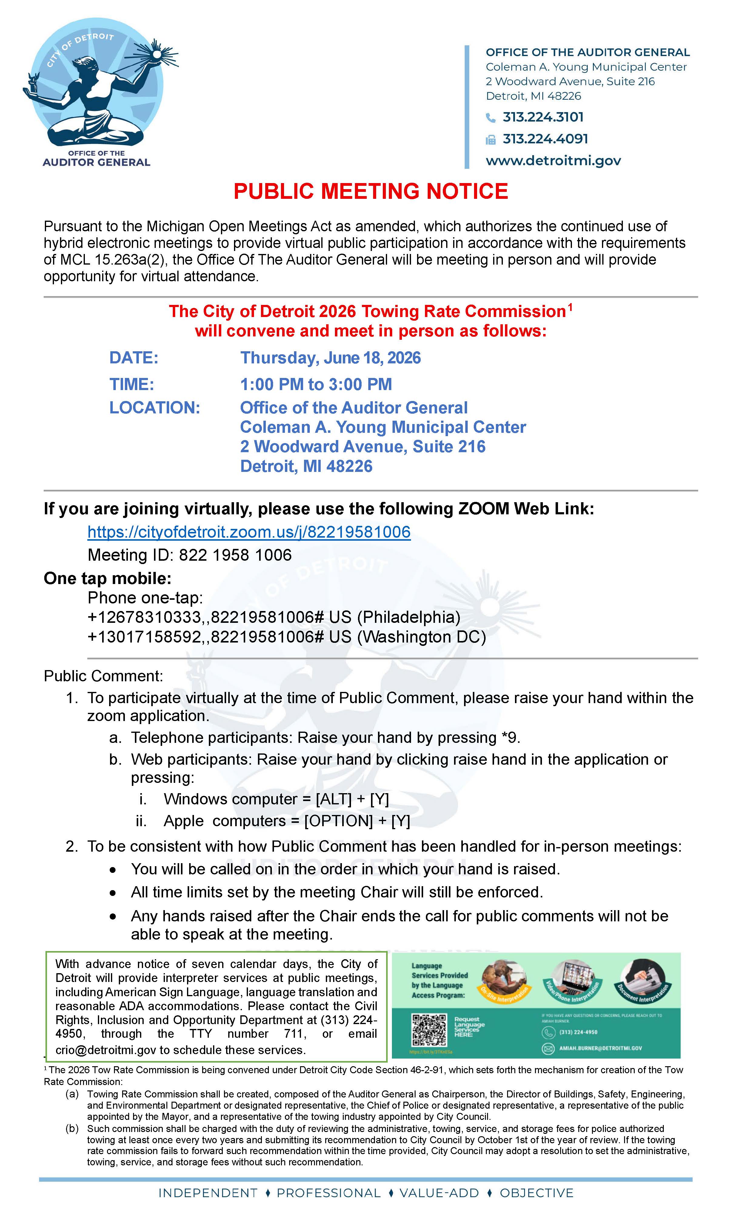 Towing Rate Commission Meeting Notice