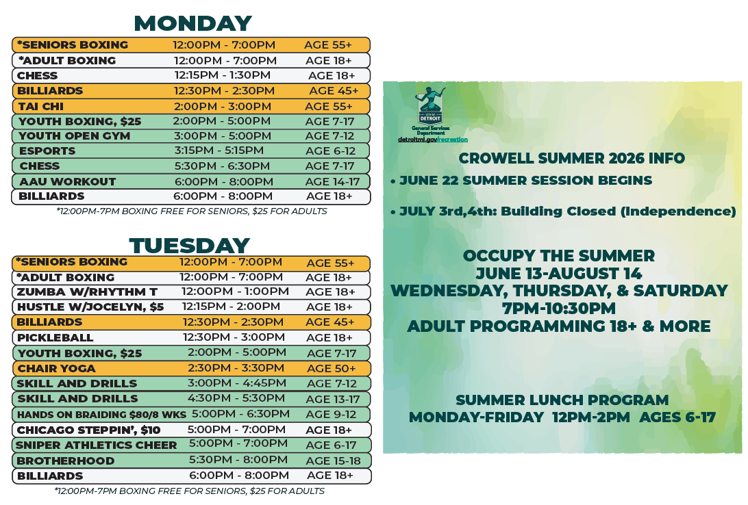 Crowell Summer Schedule 2026