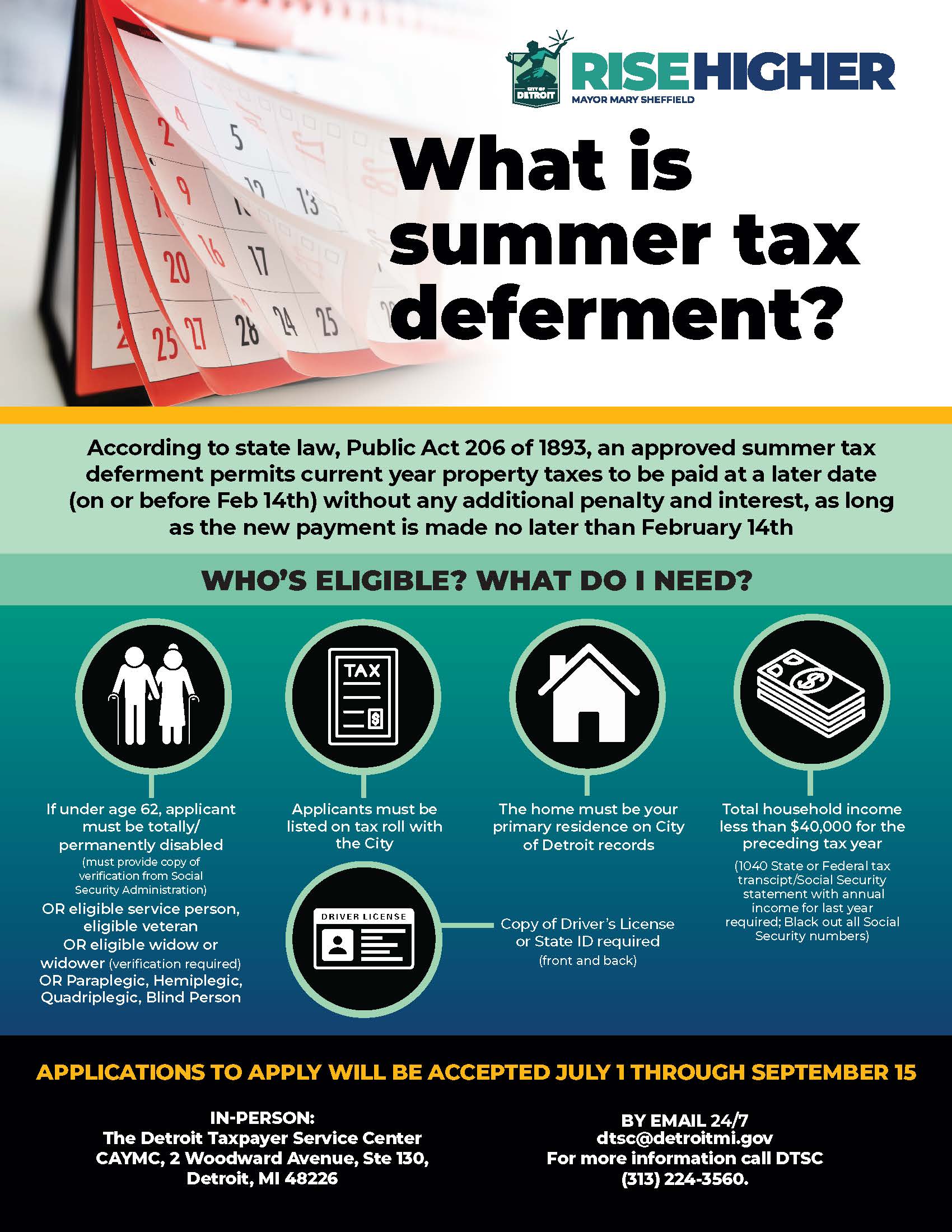 Summer tax deferment flyer detailing