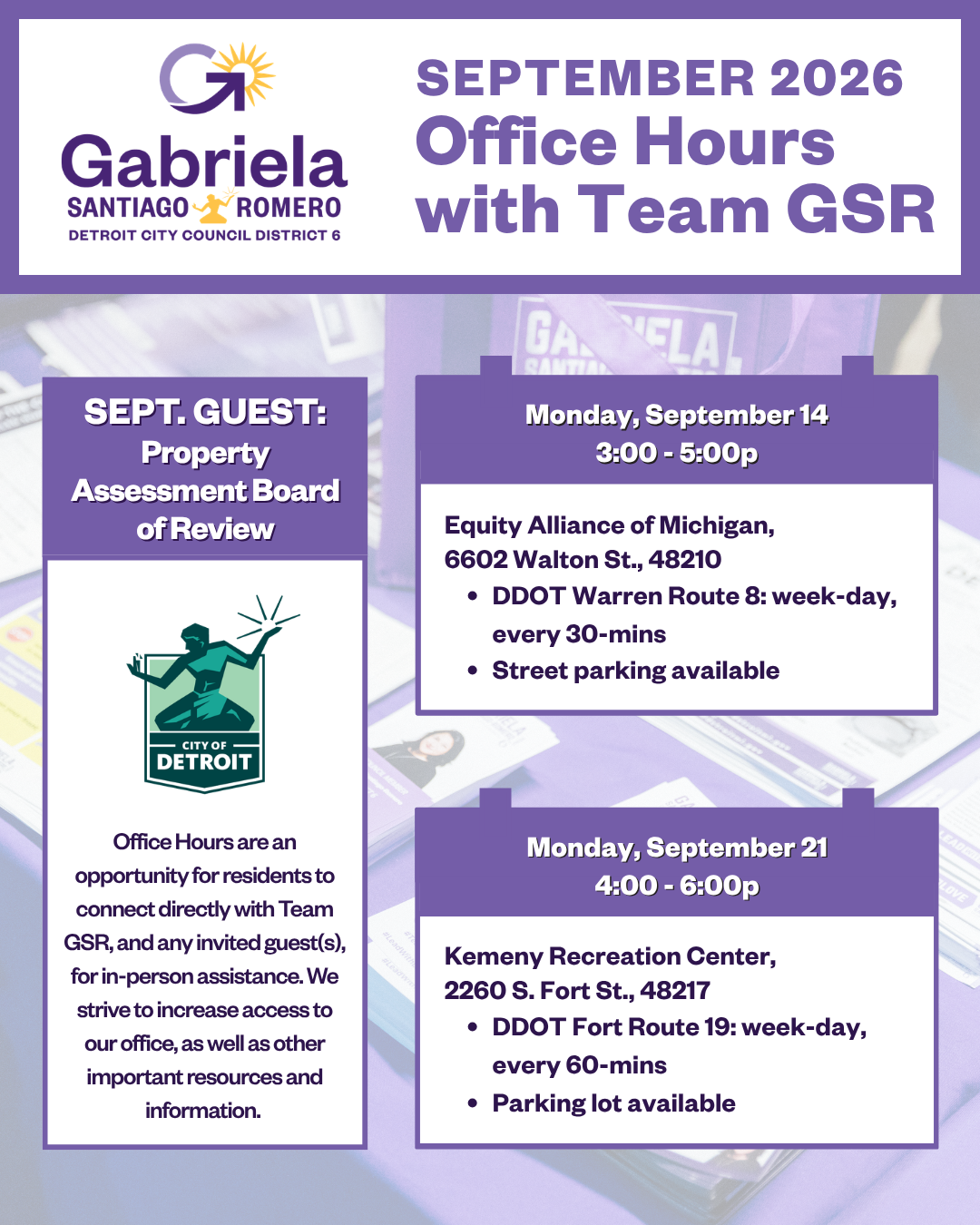 September 2026 Office Hours Flyer for Council Member Santiago-Romero in English