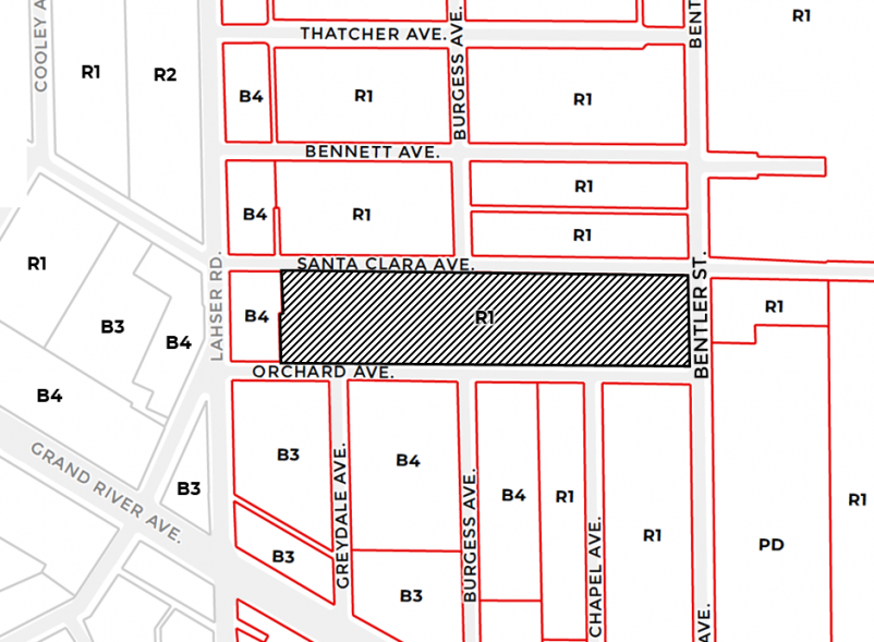 Orchard St Rezoning map