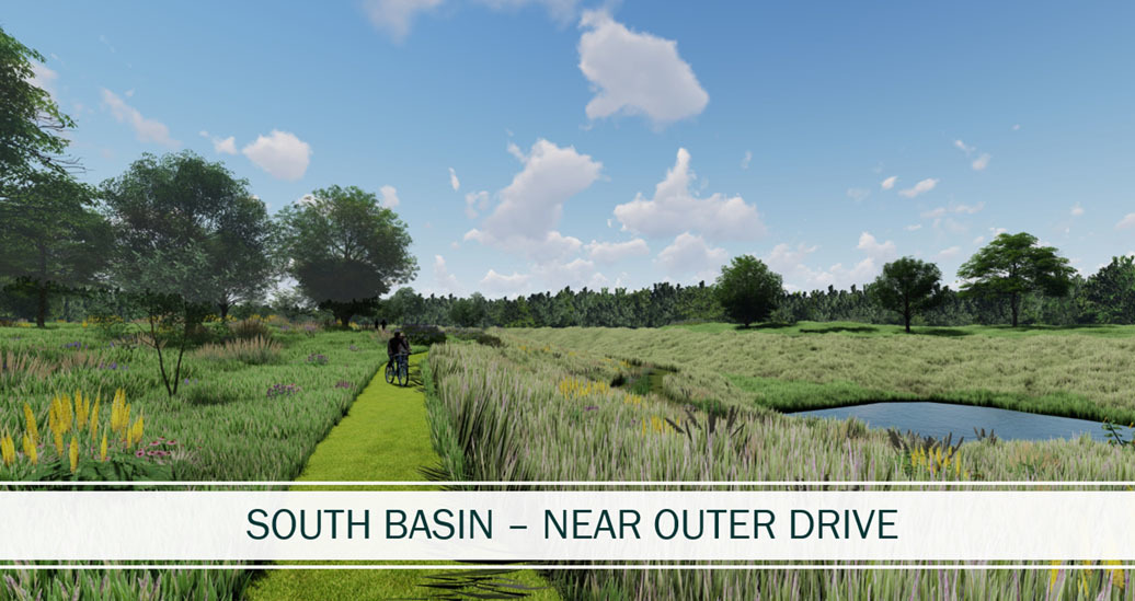 Rendering of one of two detention basins to be constructed in Rouge Park