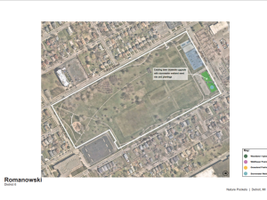 Aerial view of proposed Nature Pocket at Romanowski Park